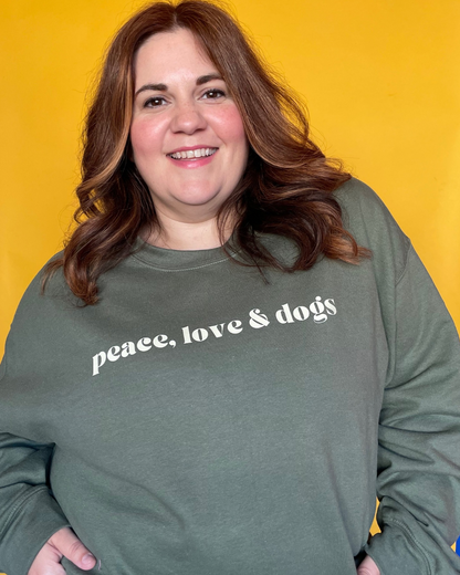 PEACE LOVE & DOGS SWEATSHIRT- OLIVE + CREAM