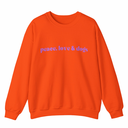 PEACE LOVE & DOGS SWEATSHIRT - ORANGE + PURPLE